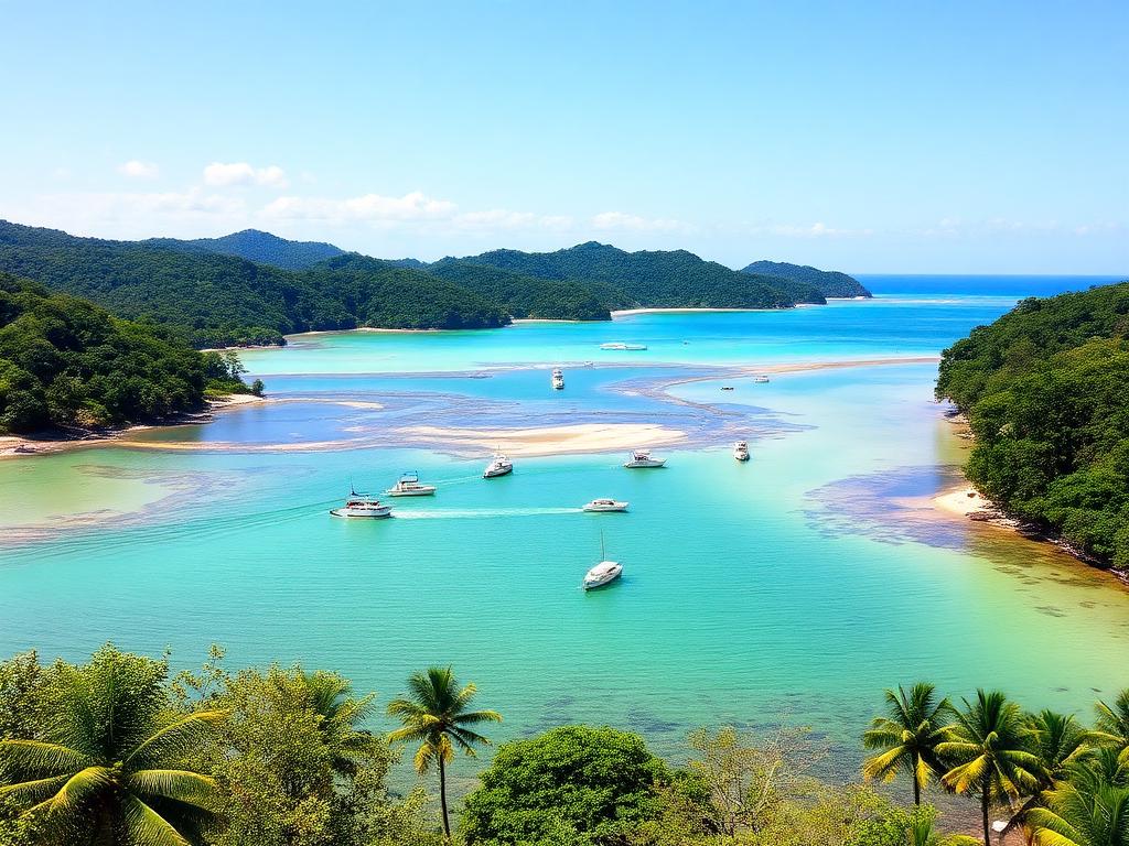 Enseada da praia da Gamboa com barcos ancorados